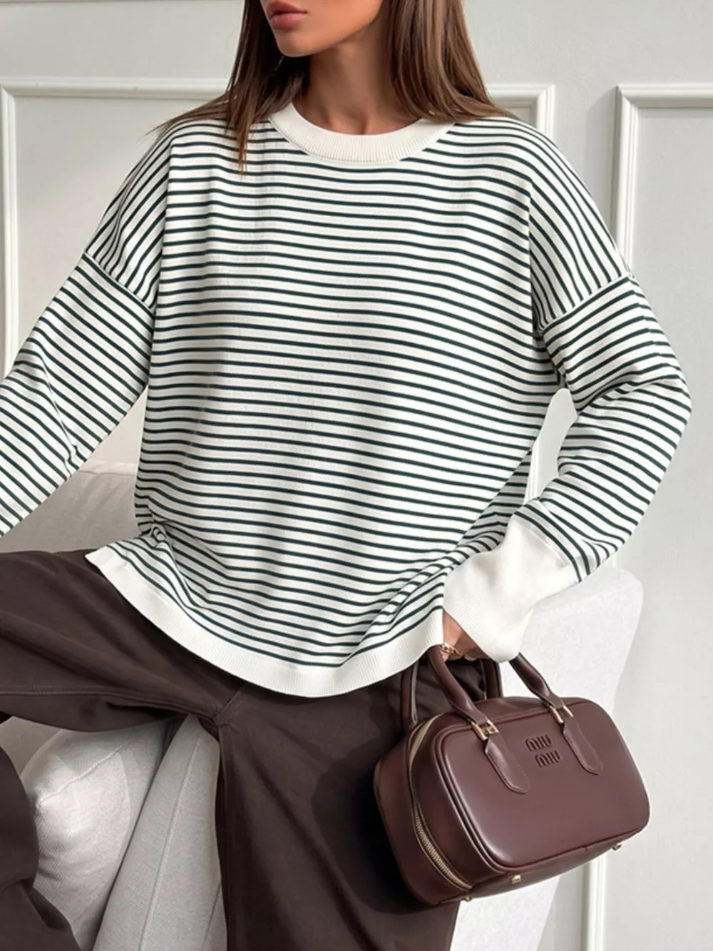 Striped Round Neck Knit Top, image 25
