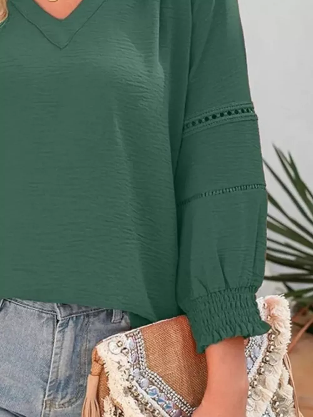 Solid Color Smocked Long Sleeve Blouse, image 29