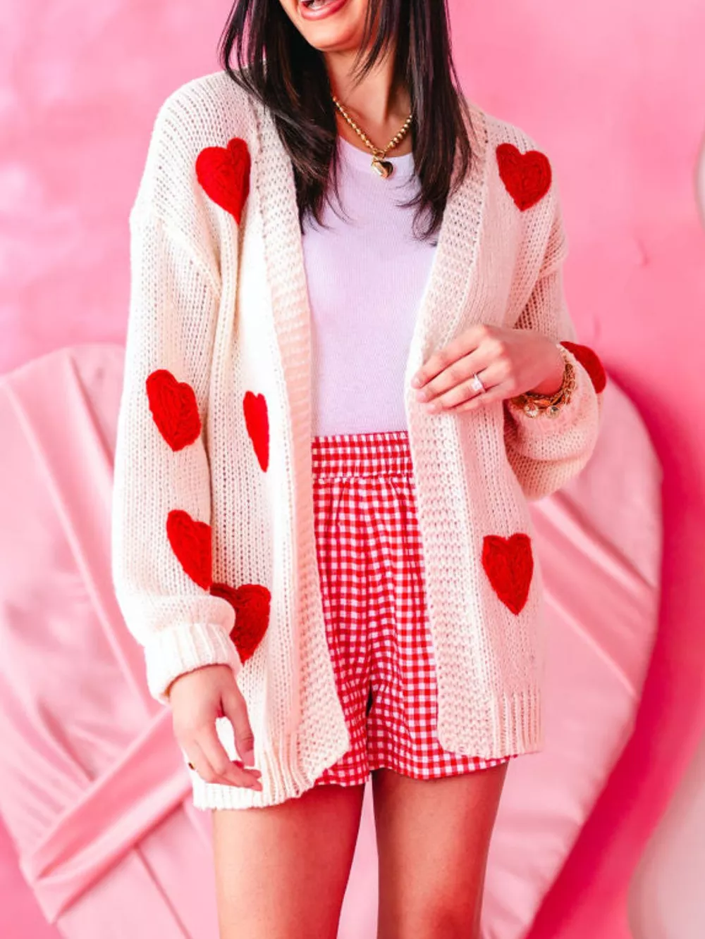 Heart Open Front Dropped Shoulder Cardigan, image 5