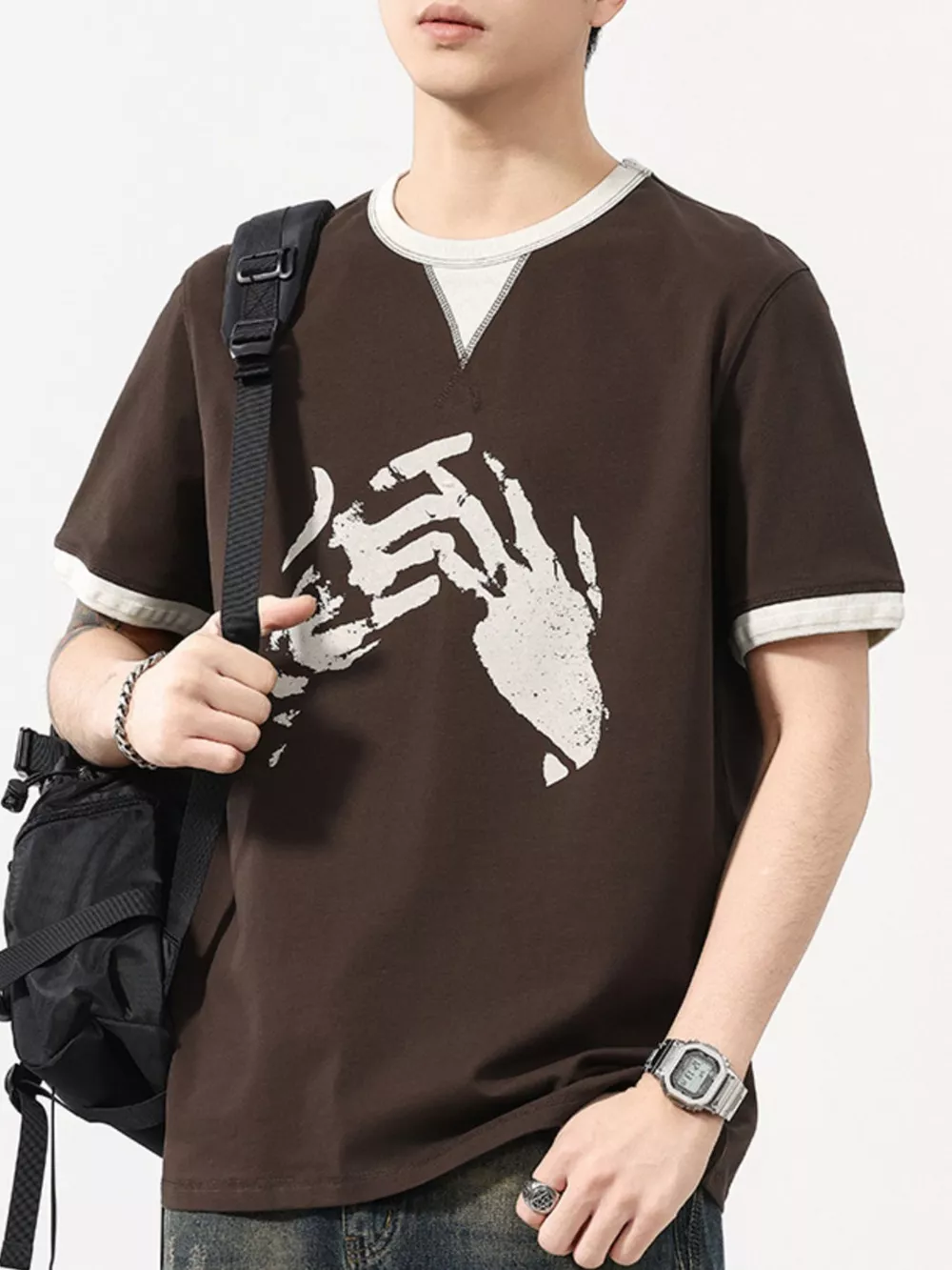 Men's Plus Size Two-Tone Short Sleeve Graphic T-Shirt, image 2