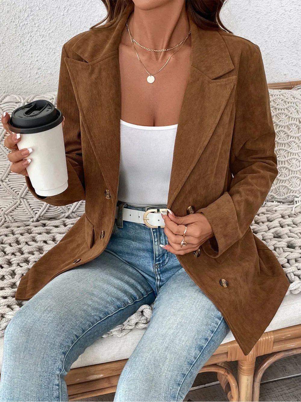 Decorative Pocket Flap Lapel Collar Long Sleeve Outerwear, image 8