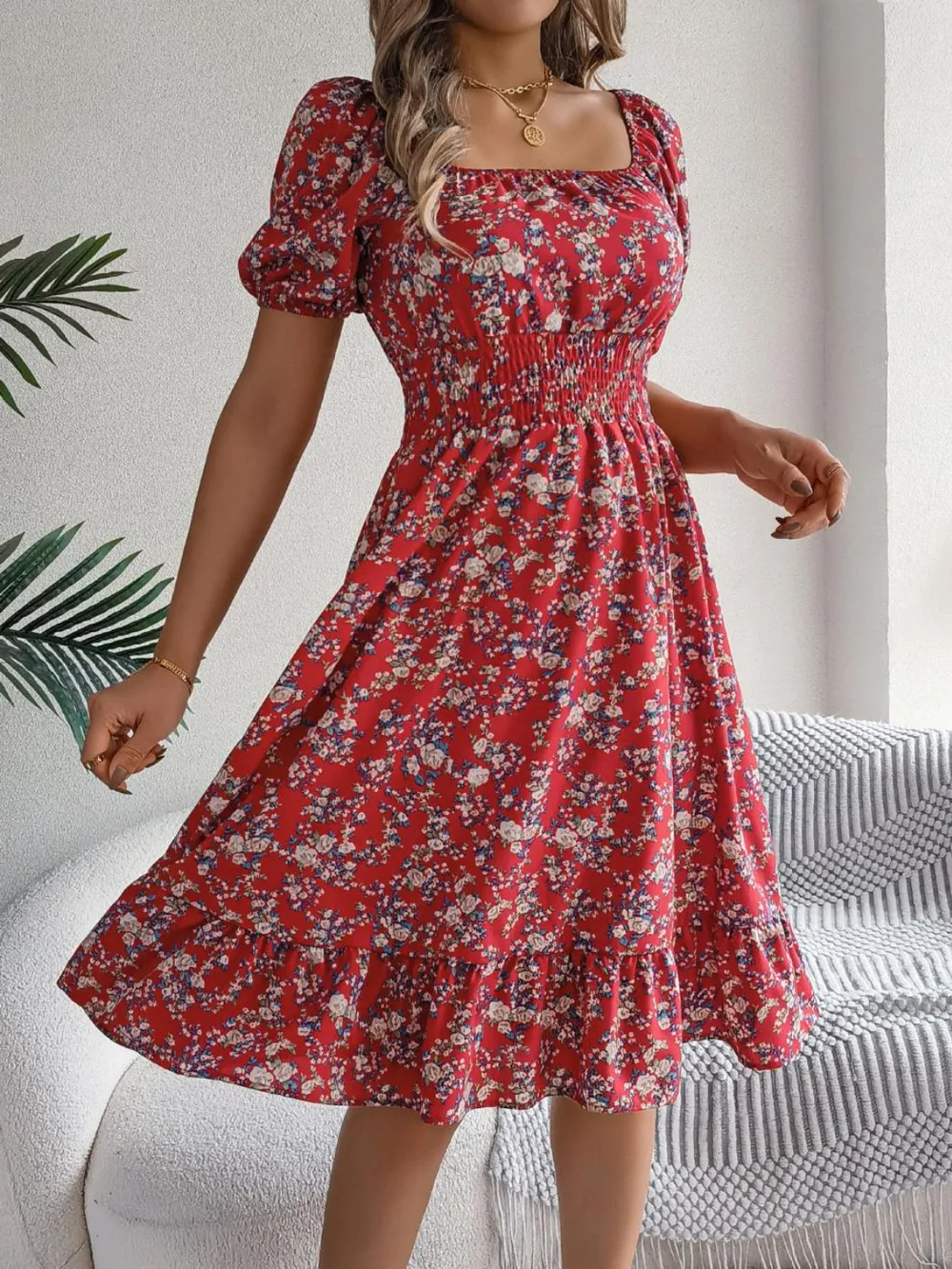 Ruffled Hem Floral Puff Sleeve Dress, image 22