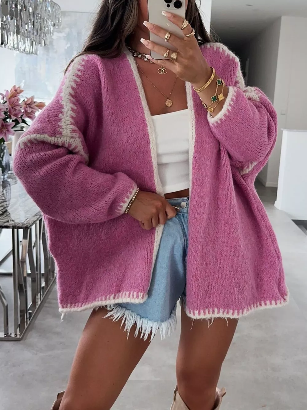 Contrast Trim Open Front Cardigan, image 8
