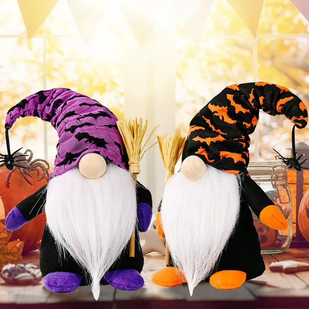Halloween Decorative Gnomes with Witch Hats and Broomsticks, image 3
