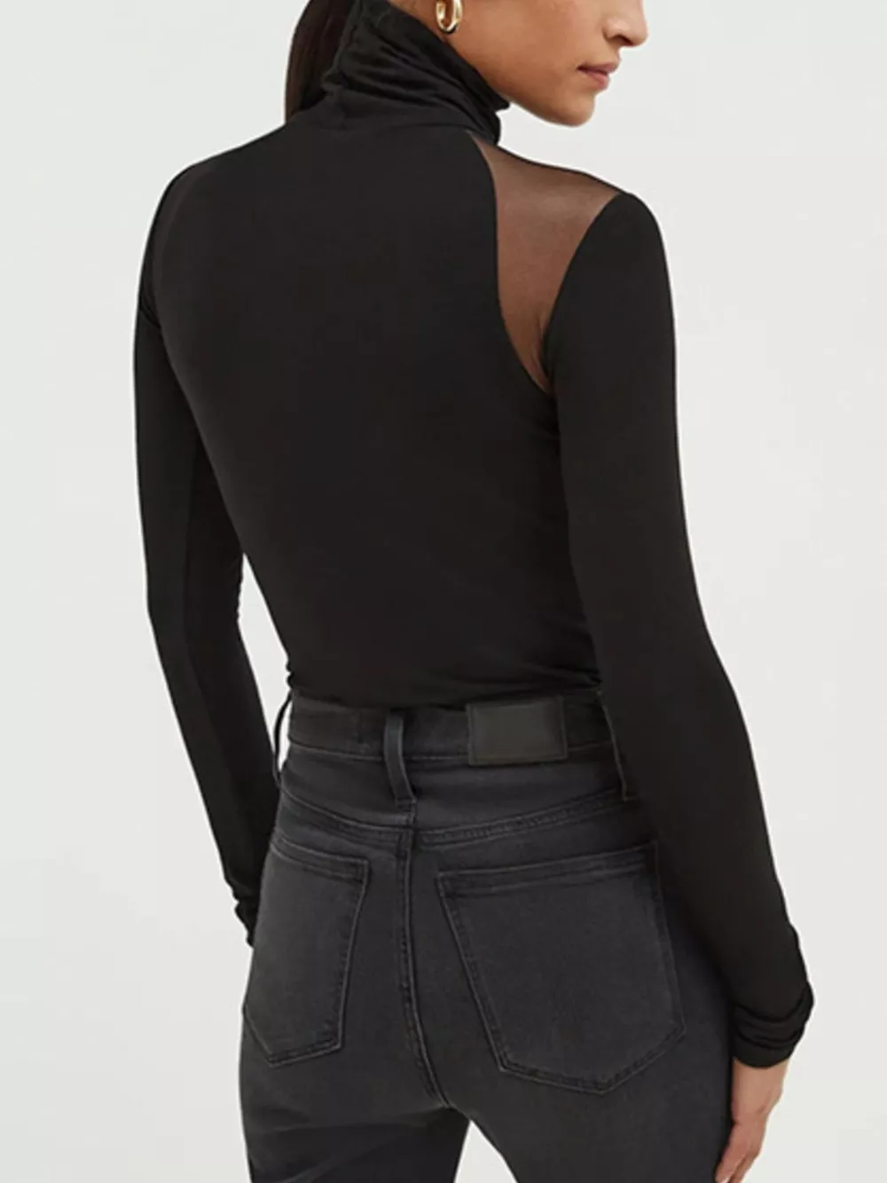 Mesh Shoulder Turtleneck Bodysuit, image 4