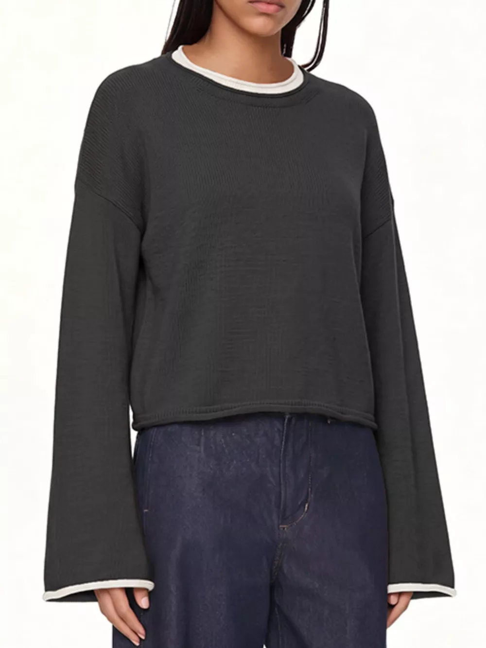 Crew Neck Dropped Shoulder Sweater, image 5