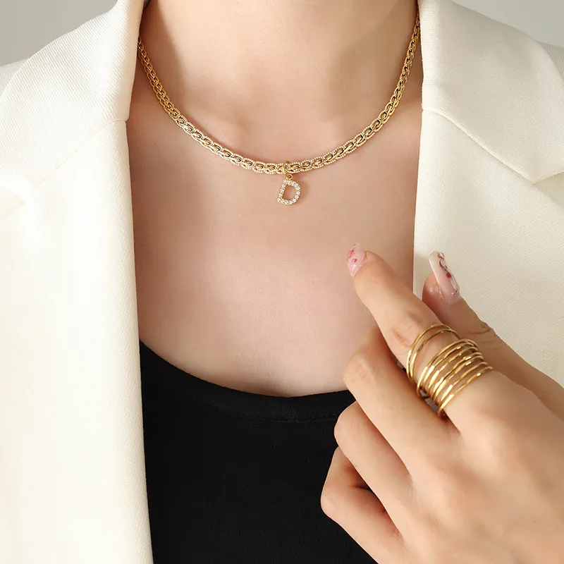 Brass Inlaid Zircon Letter Pendant Necklace, image 4