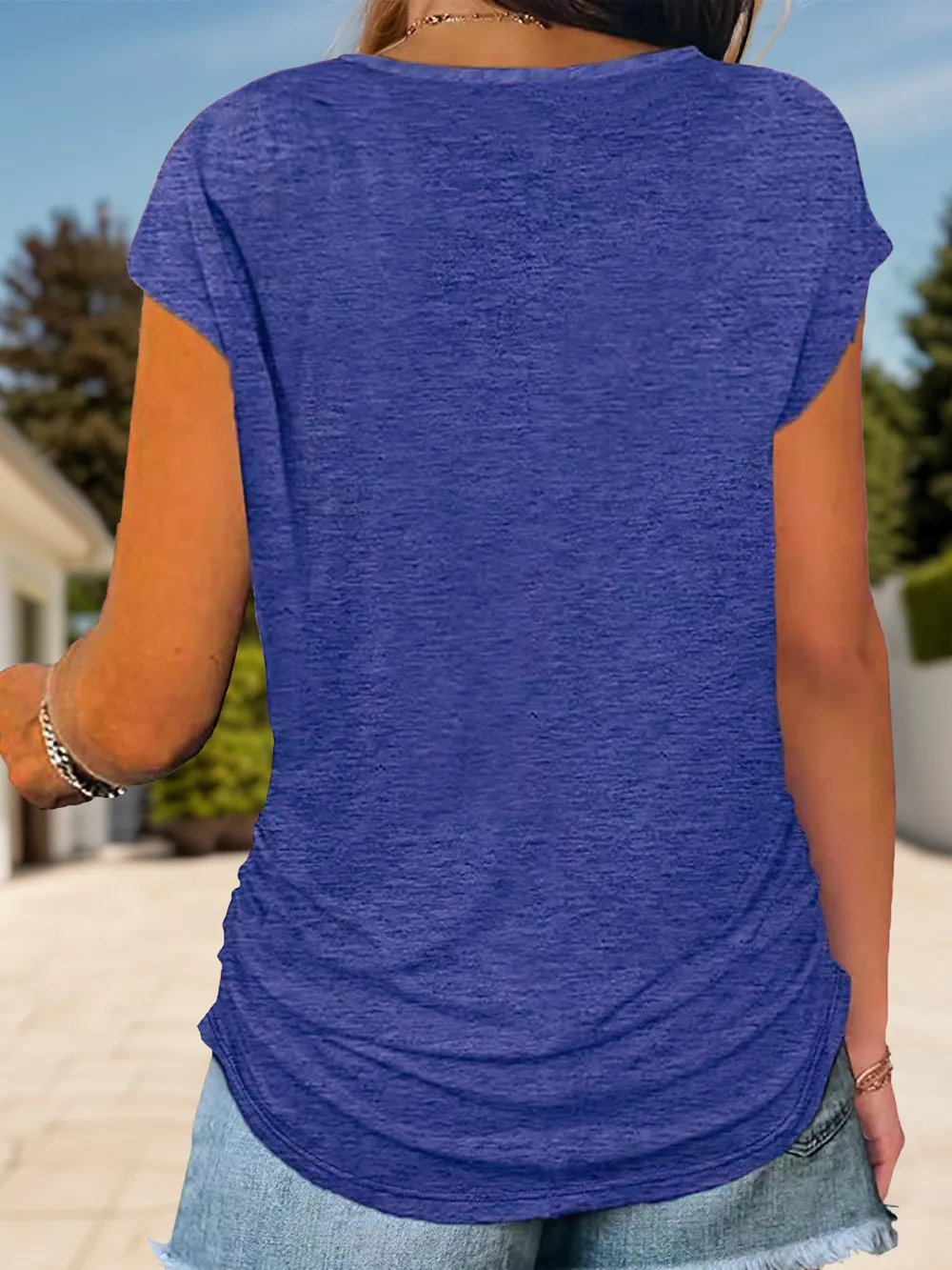 Full Size Half Zip Cap Sleeve T-Shirt, image 8