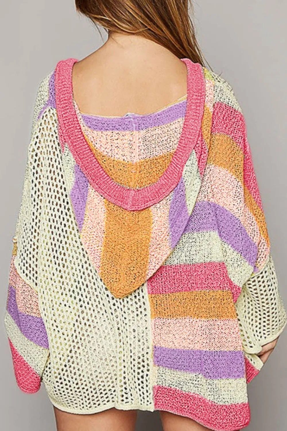 Openwork Color Block Hooded Sweater, image 15