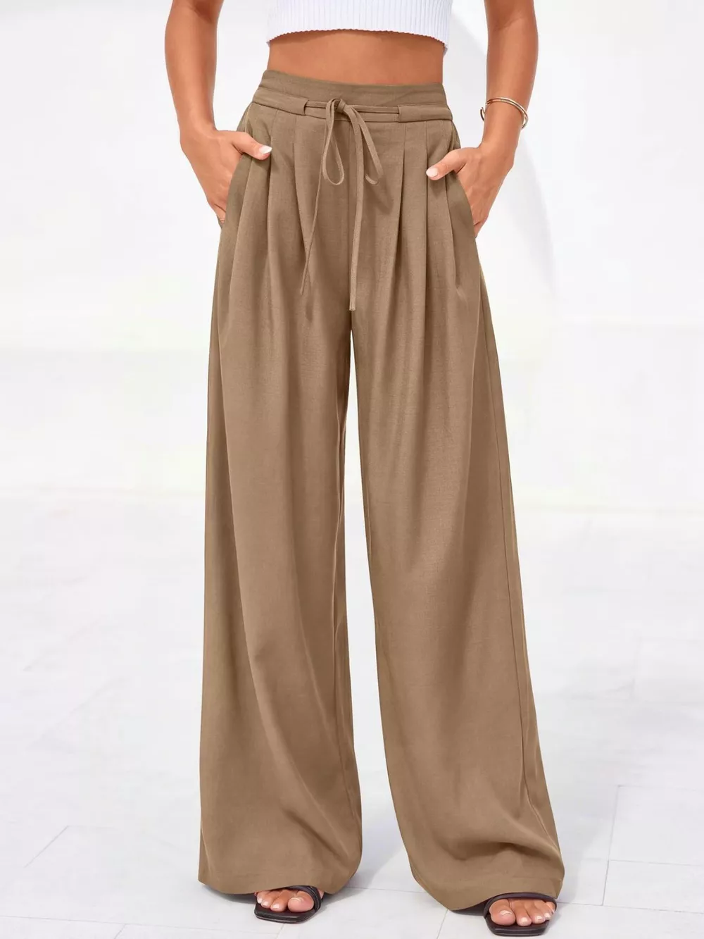 Full Size High-Waisted Wide-Leg Pleated Pants Plus Size, image 15
