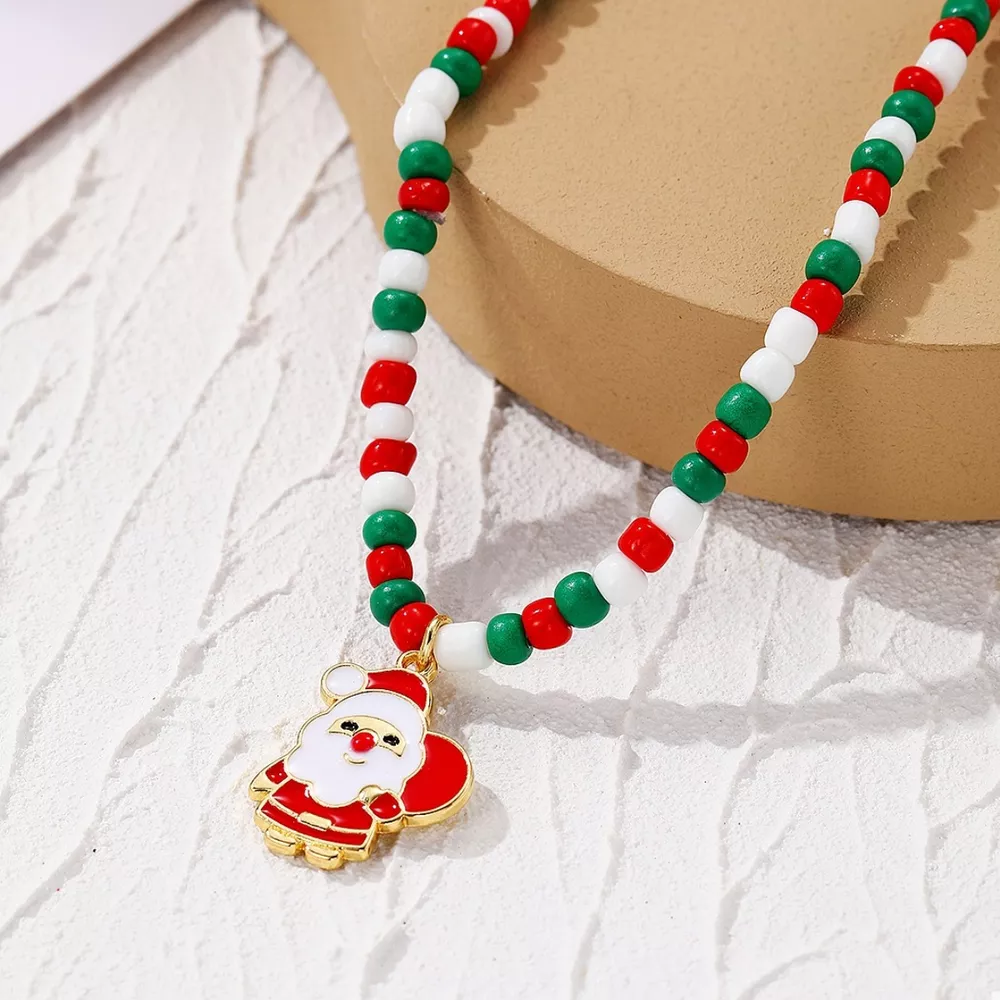Christmas Beaded Necklace with Santa Charm, image 4