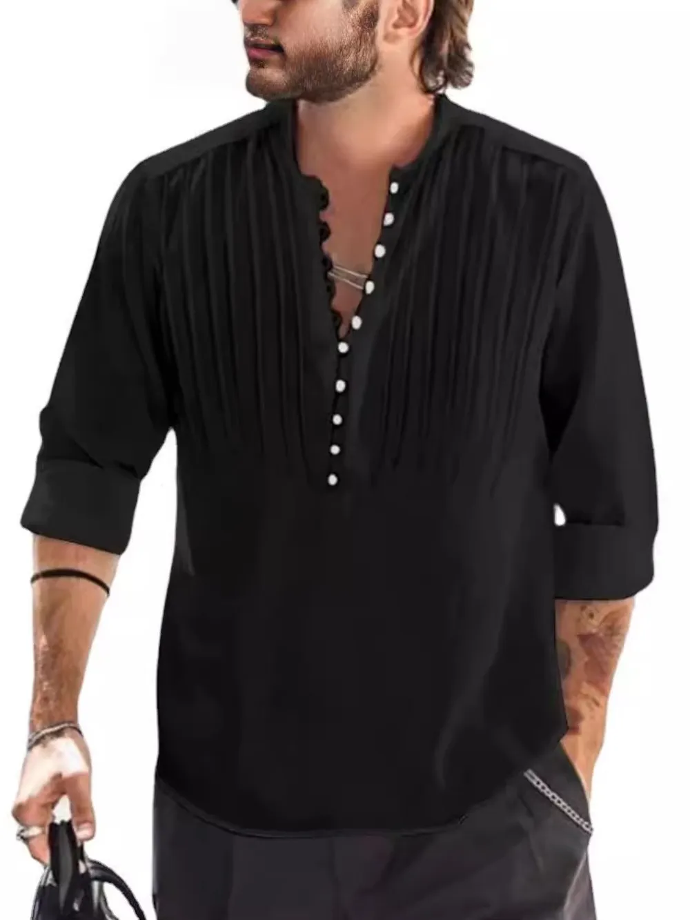 Men's Full Size Button Detail Long Sleeve Polo Plus Size, image 8