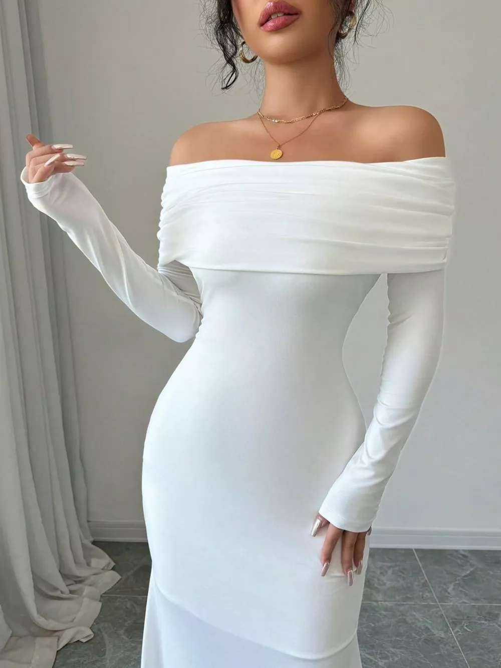 Off-Shoulder Ruched Bodycon Maxi Dress, image 7