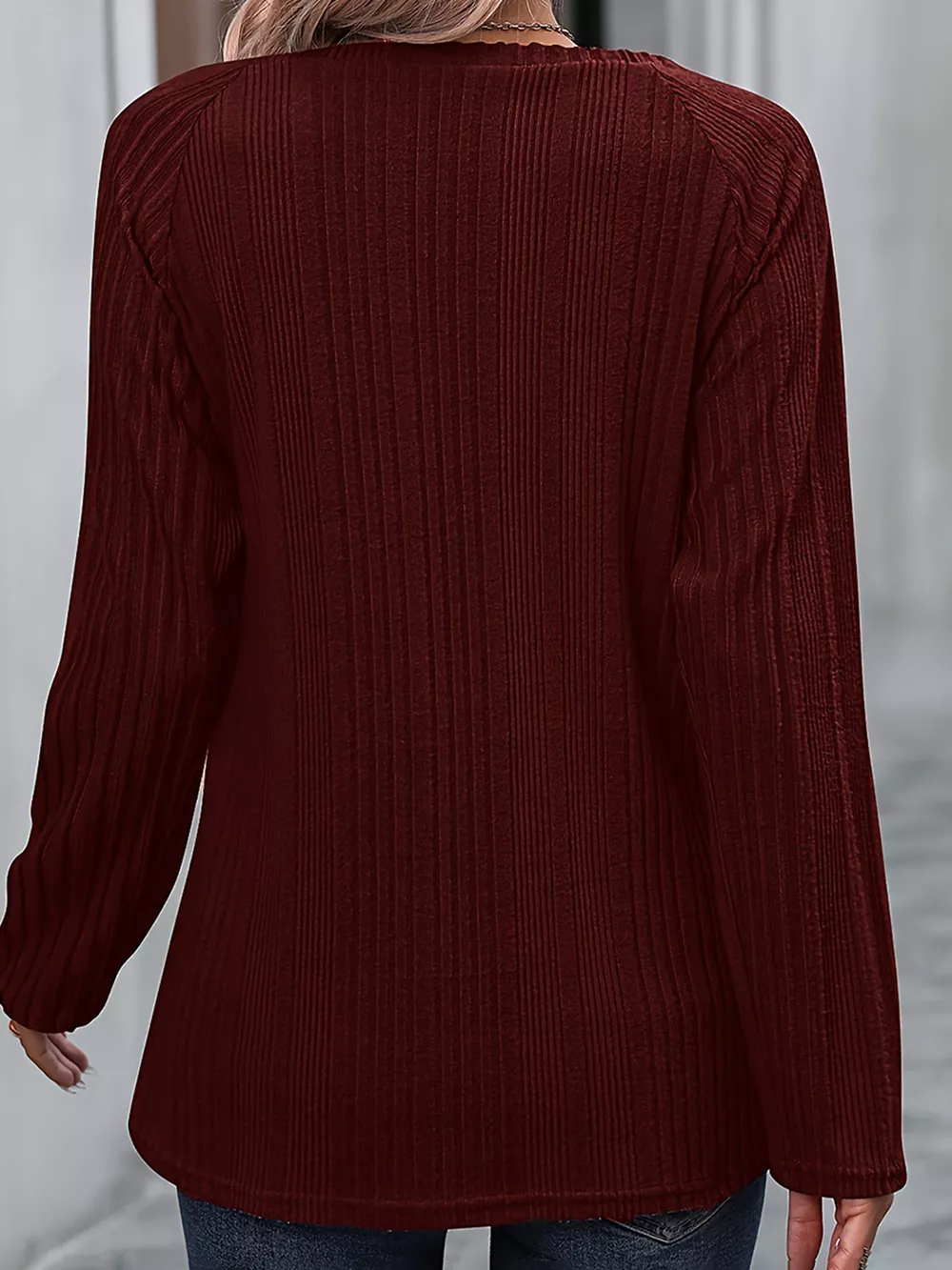 Ribbed Long Sleeve T-Shirt with Button Detail, image 8