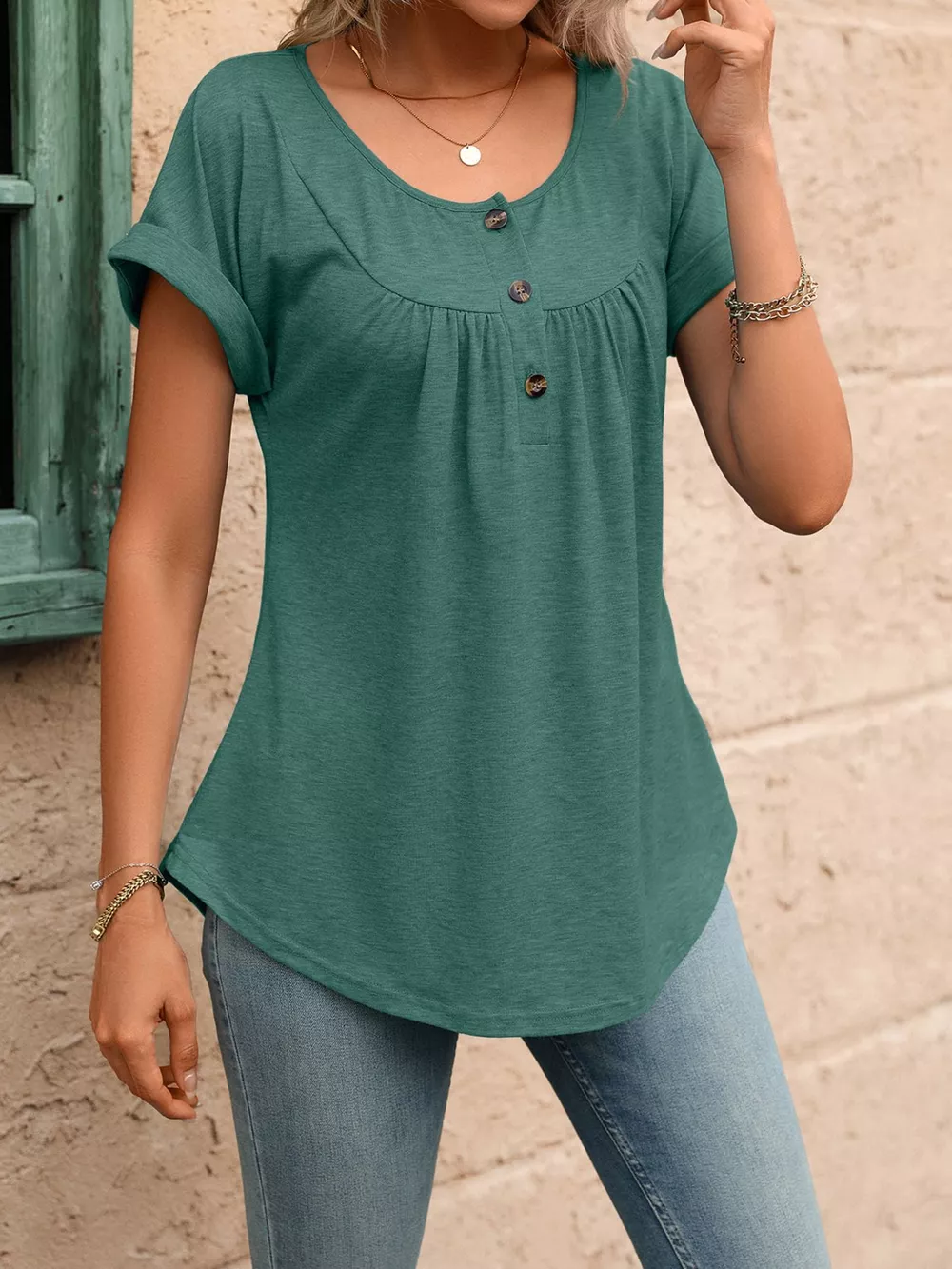 Casual Button Detail Henley T-Shirt, image 18