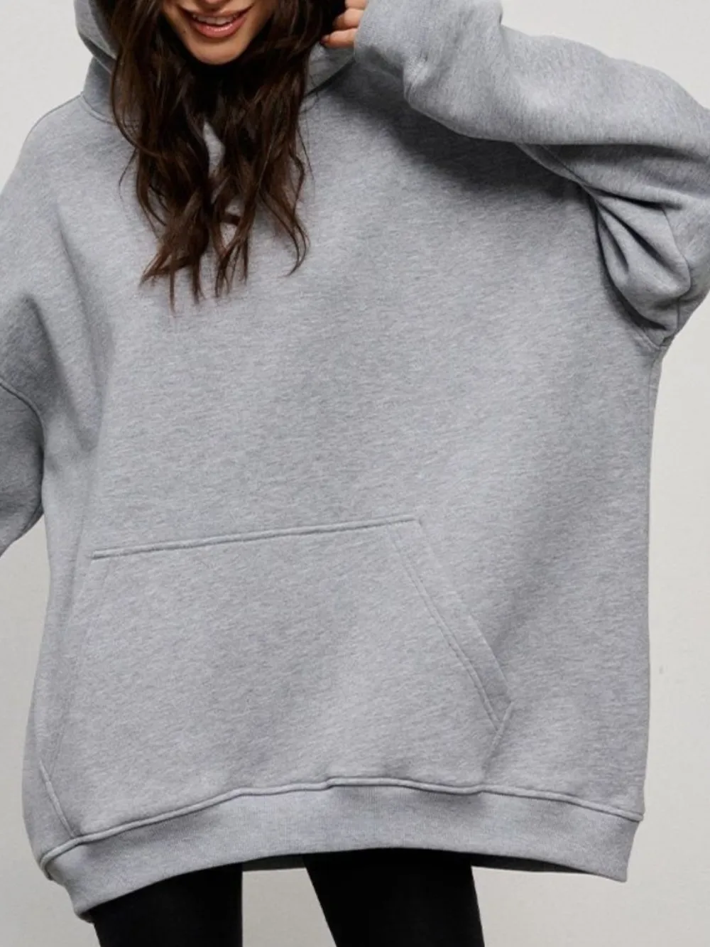 Pocketed Dropped Shoulder Long Sleeve Hoodie, image 3