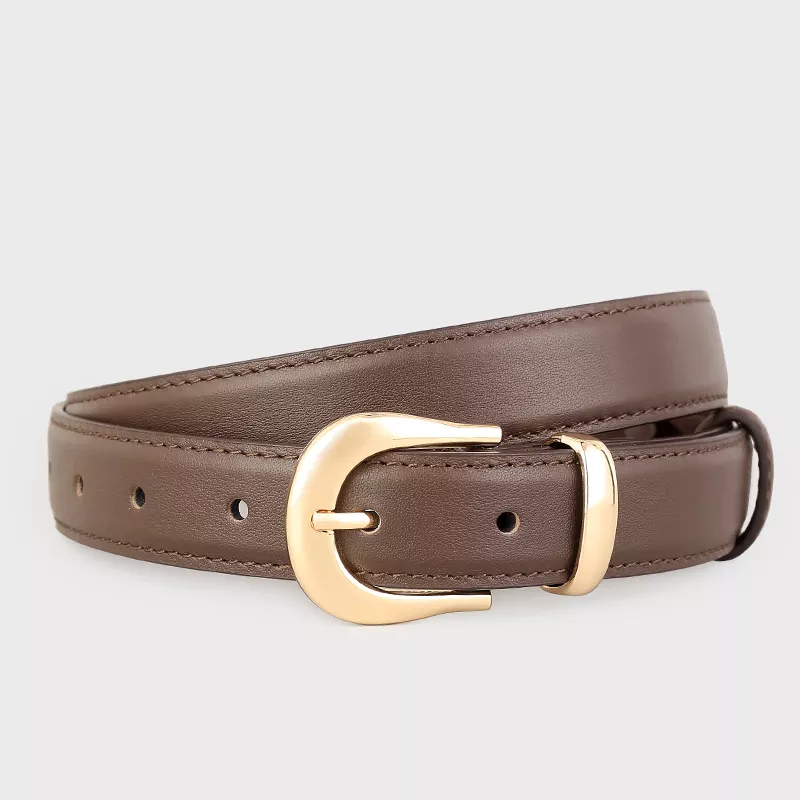 Leather Skinny Belt with Golden Buckle, image 6