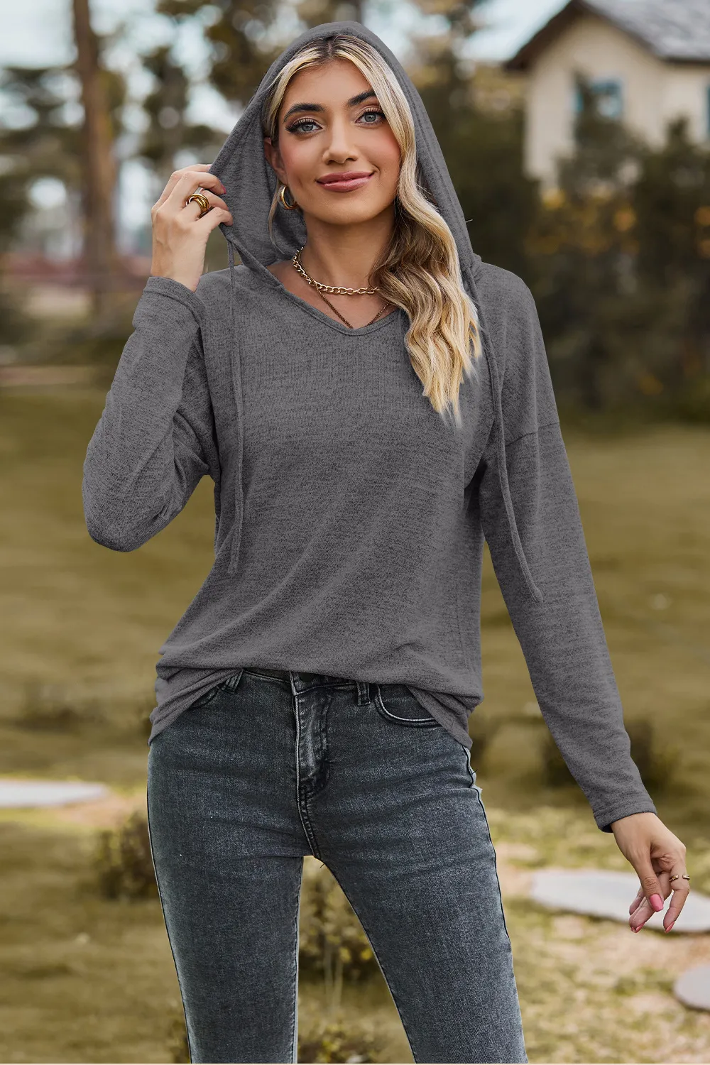 Drawstring Dropped Shoulder Hooded T-Shirt, image 26