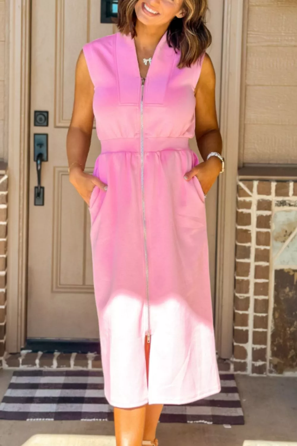 Sleeveless Zipper Front Midi Dress, image 4