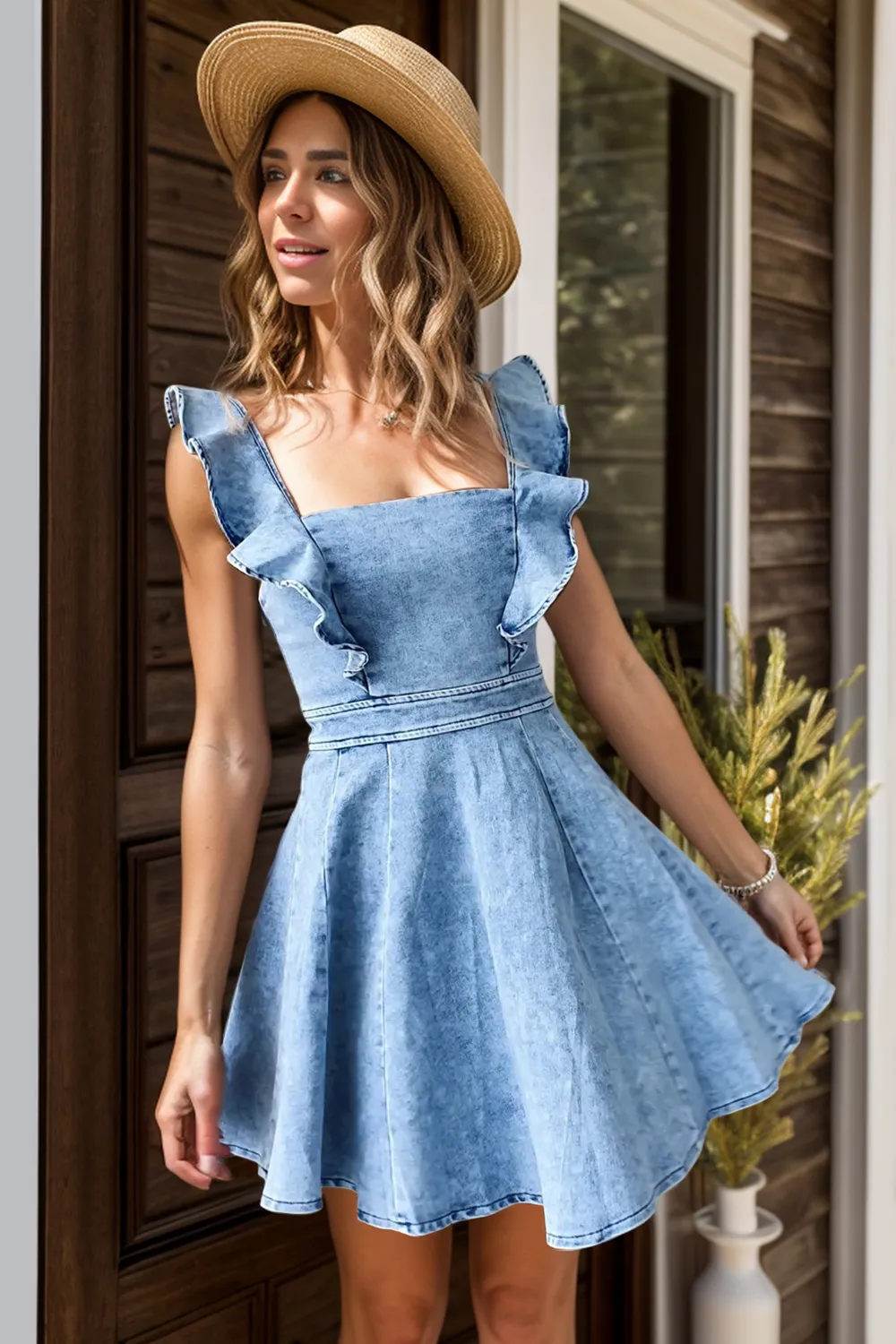 Ruffled Square Neck Mini Dress, image 6