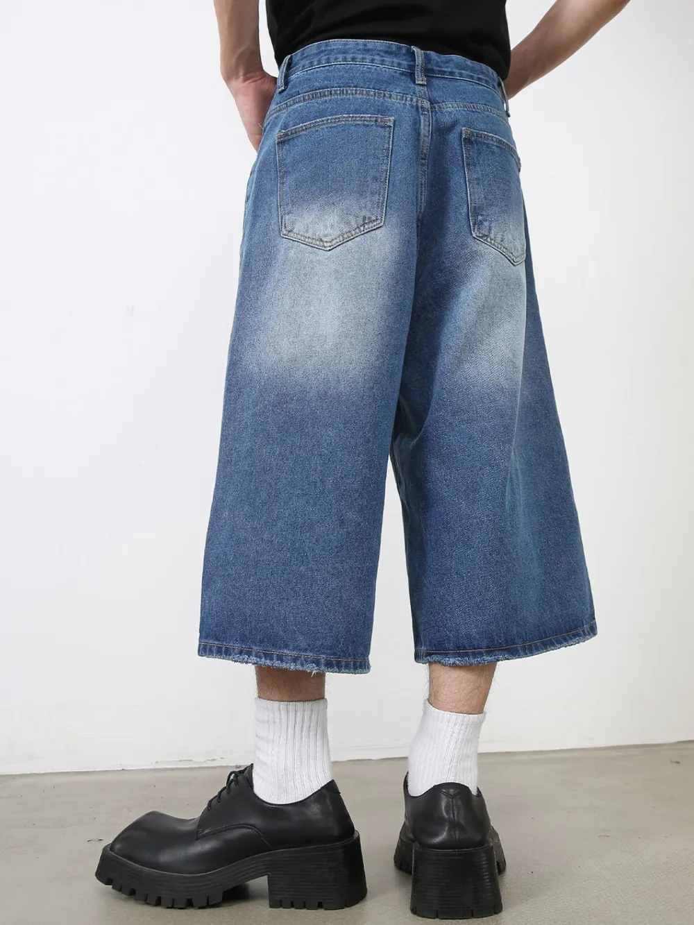 Men's Washed Denim Shorts with Pockets, image 4