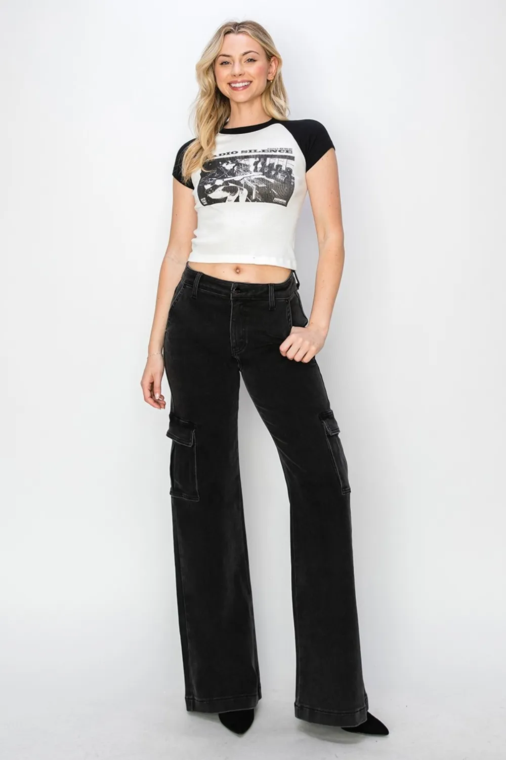 Full Size High Rise Wide Leg Cargo Jeans, image 5