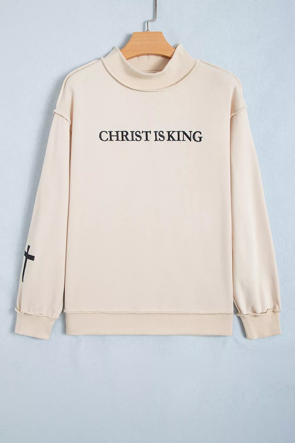 CHRIST IS KING Embroidery High Neck Baggy Sweatshirt, image 3