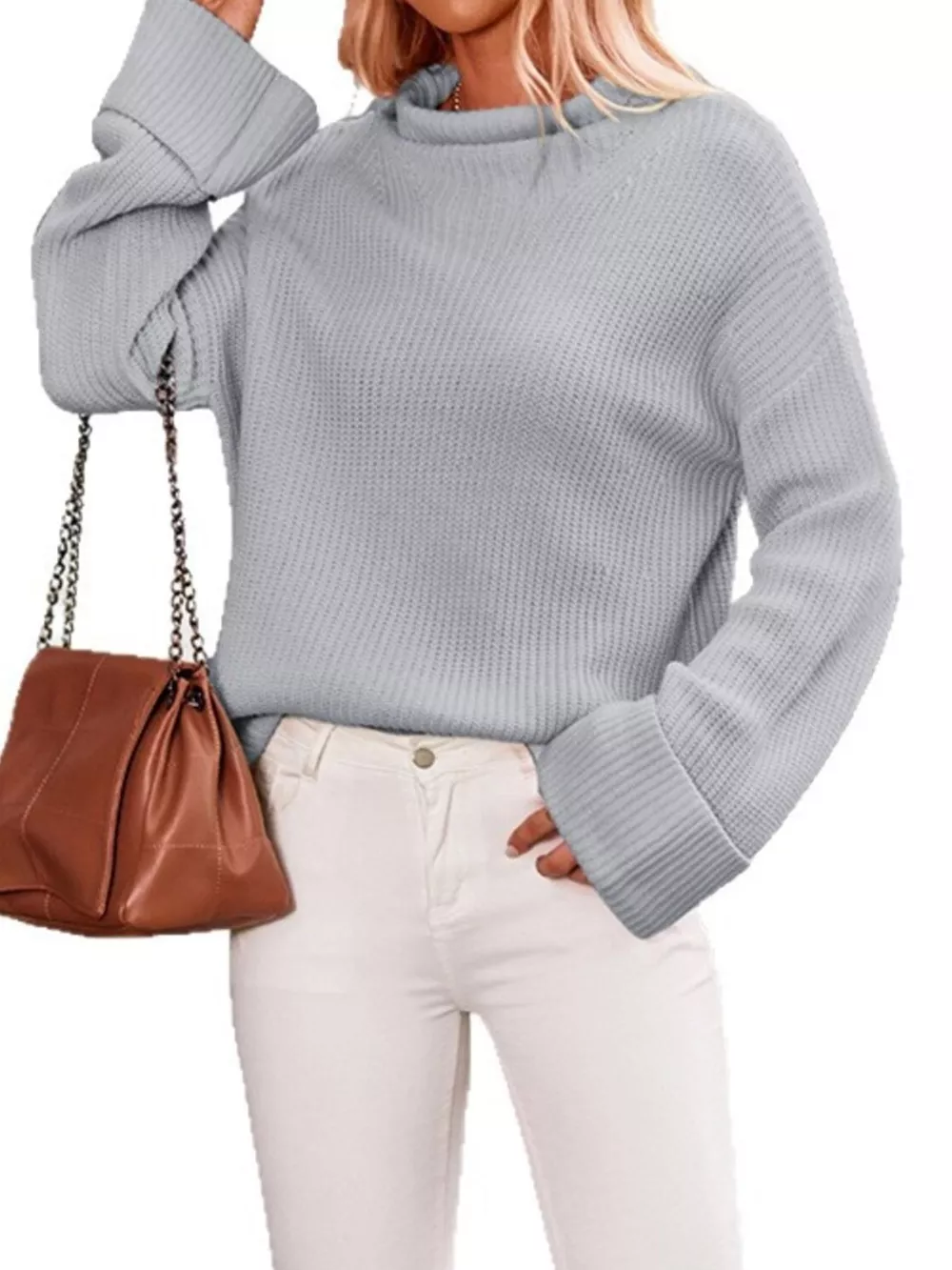 Mock Neck Dropped Shoulder Sweater, image 11