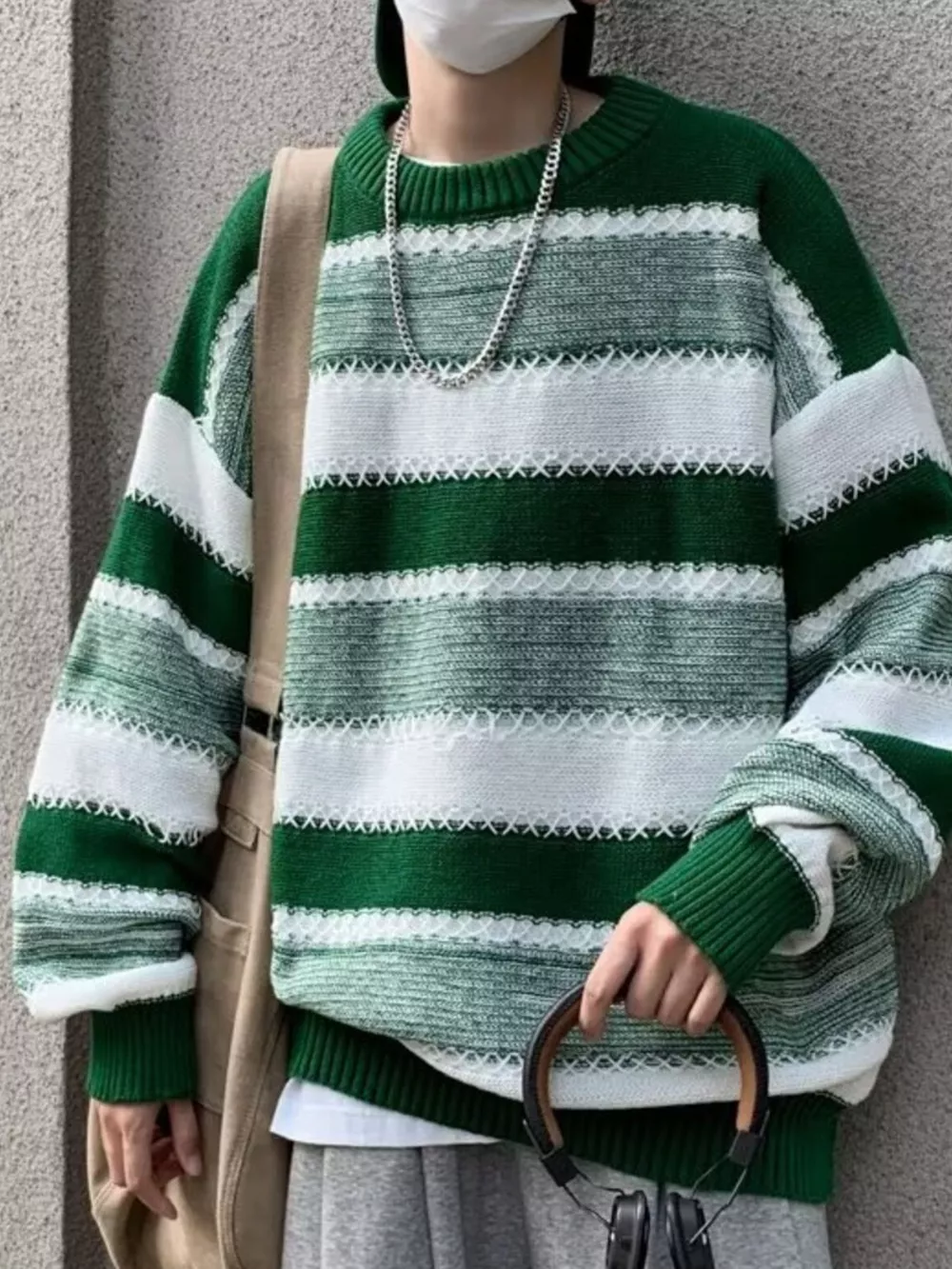 Men's Striped Pattern Relaxed Fit Sweater, image 3