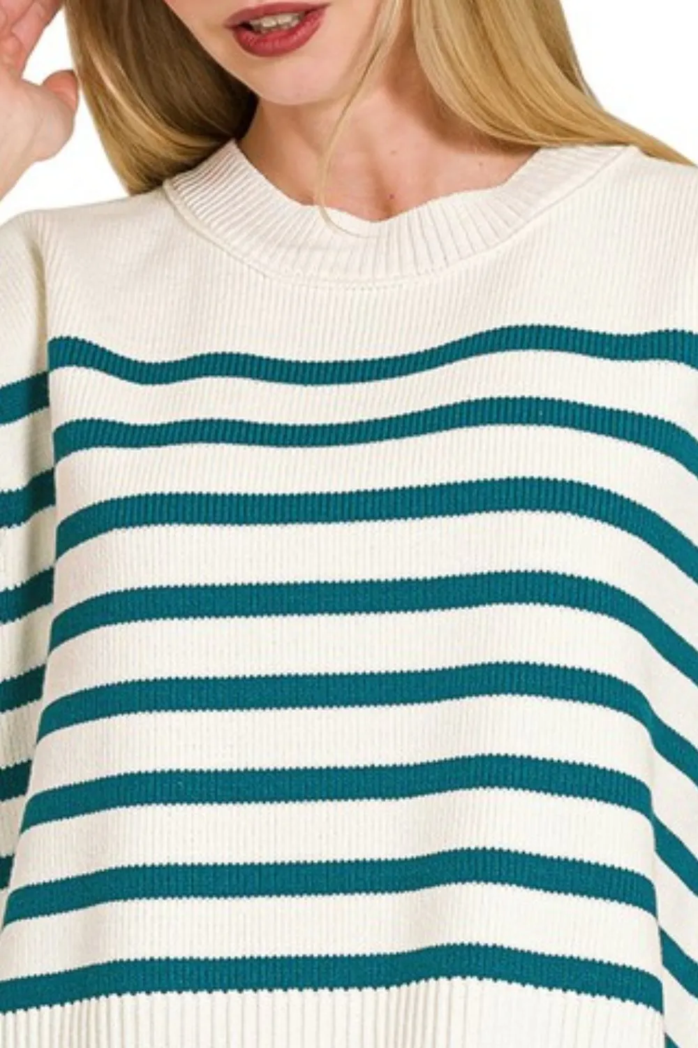 Oversized Crew Neck Stripe Sweater Vest, image 2