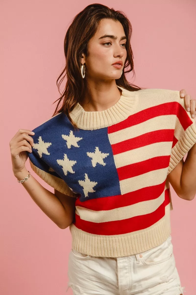 Star Patches American Flag Sleeveless Sweater