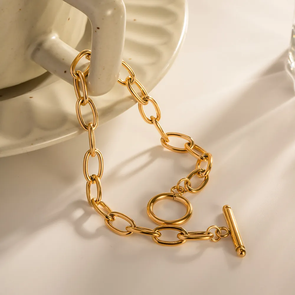 18K Gold-Plated Stainless Steel Toggle Chain Bracelet, image 3