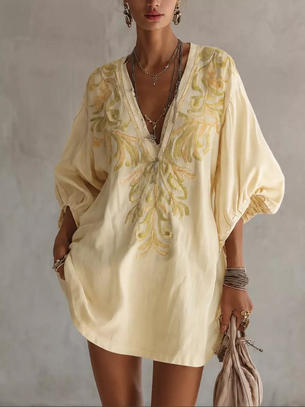 Full Size Embroidered V-Neck Mini Dress Plus Size, image 7