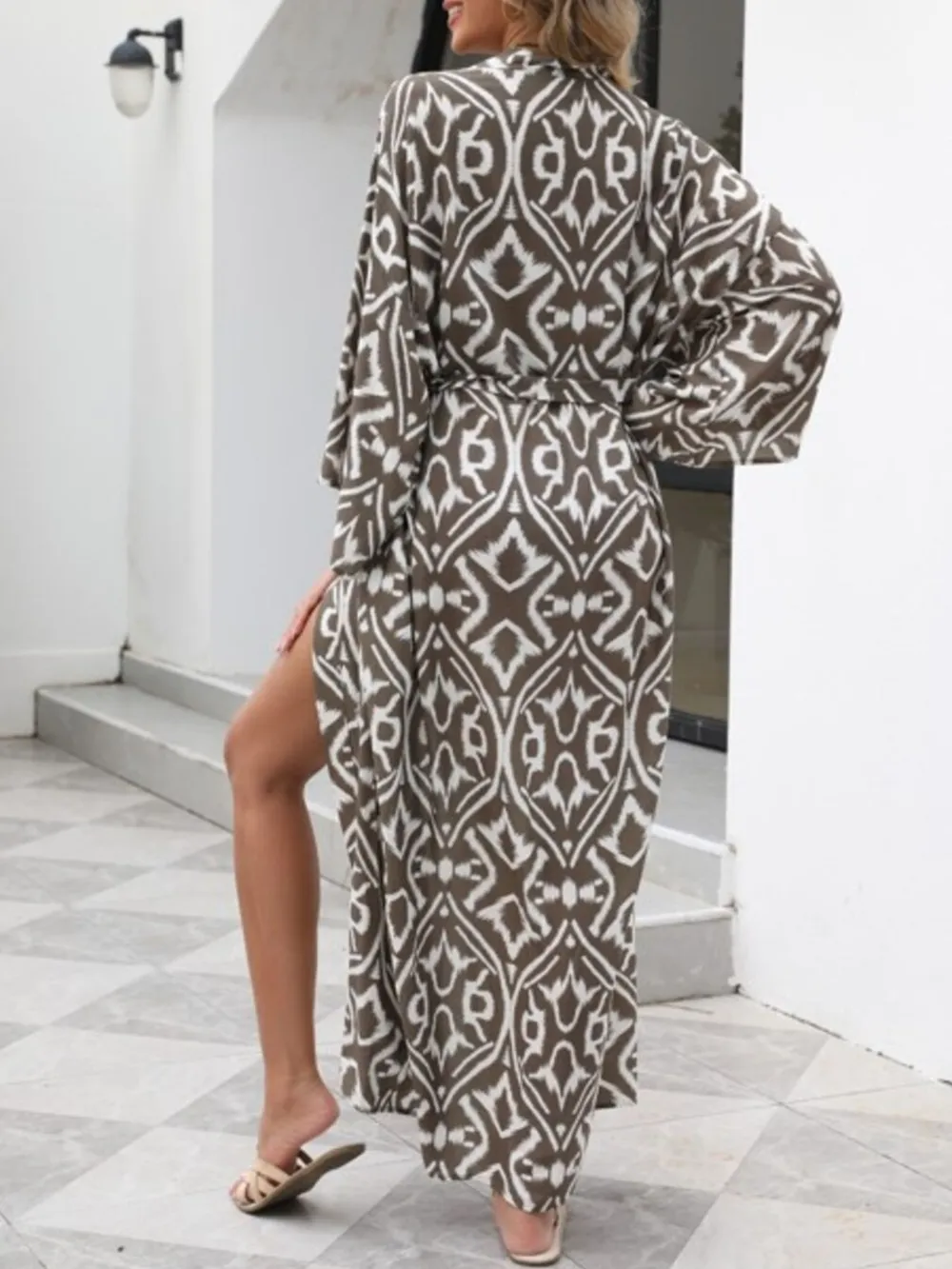Geometric Print Surplice Beach Cover Up Dress, image 7