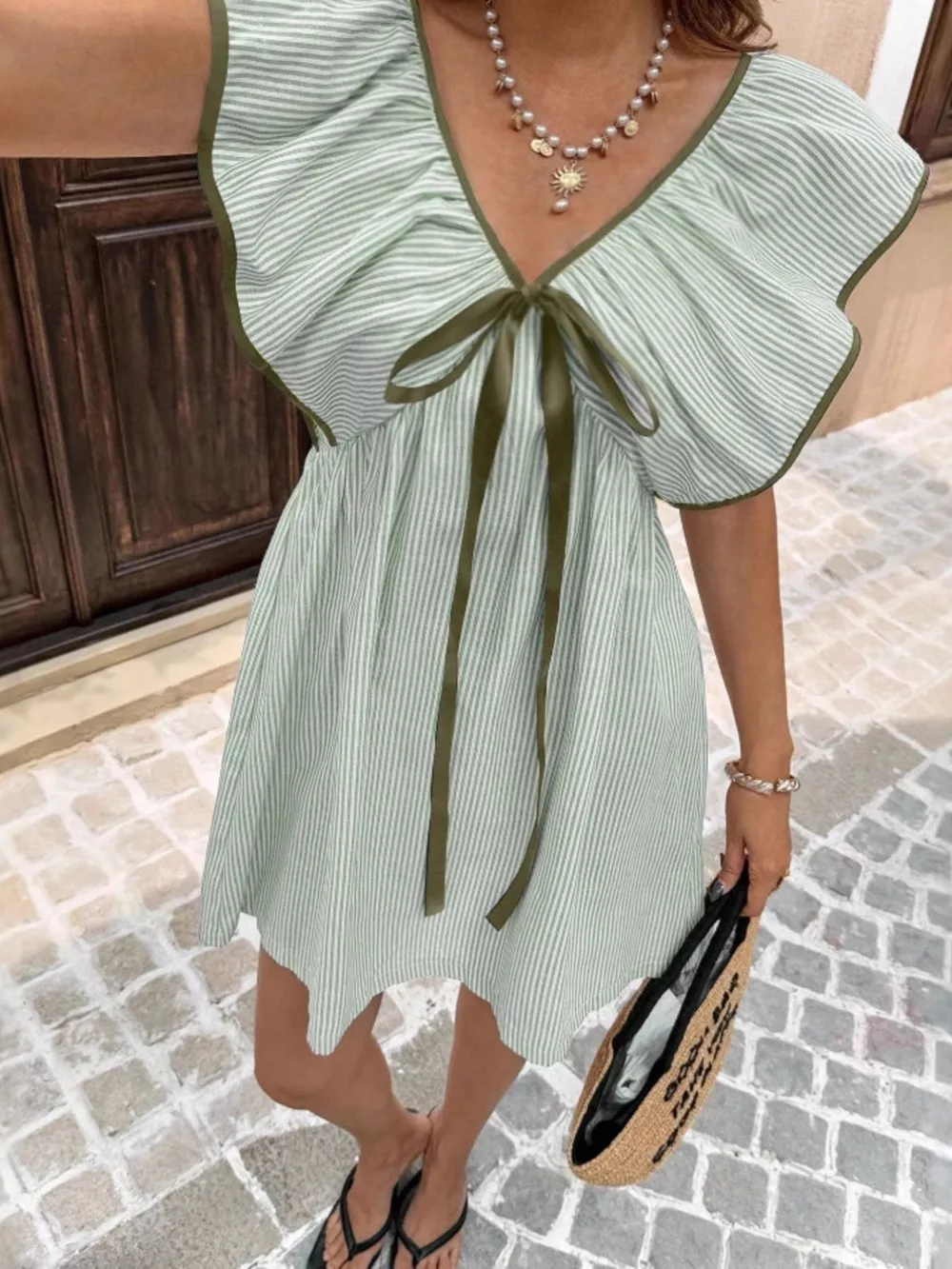 Striped Ruffle Sleeve Mini Dress, image 11