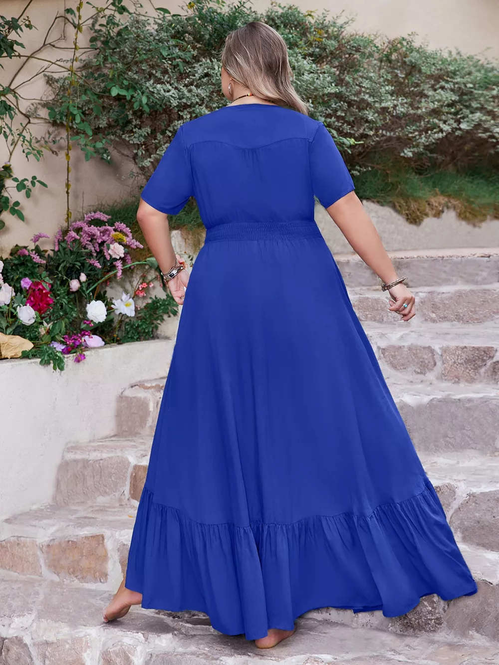 Plus Size Ruffled Hem V-Neck Maxi Dress, image 6