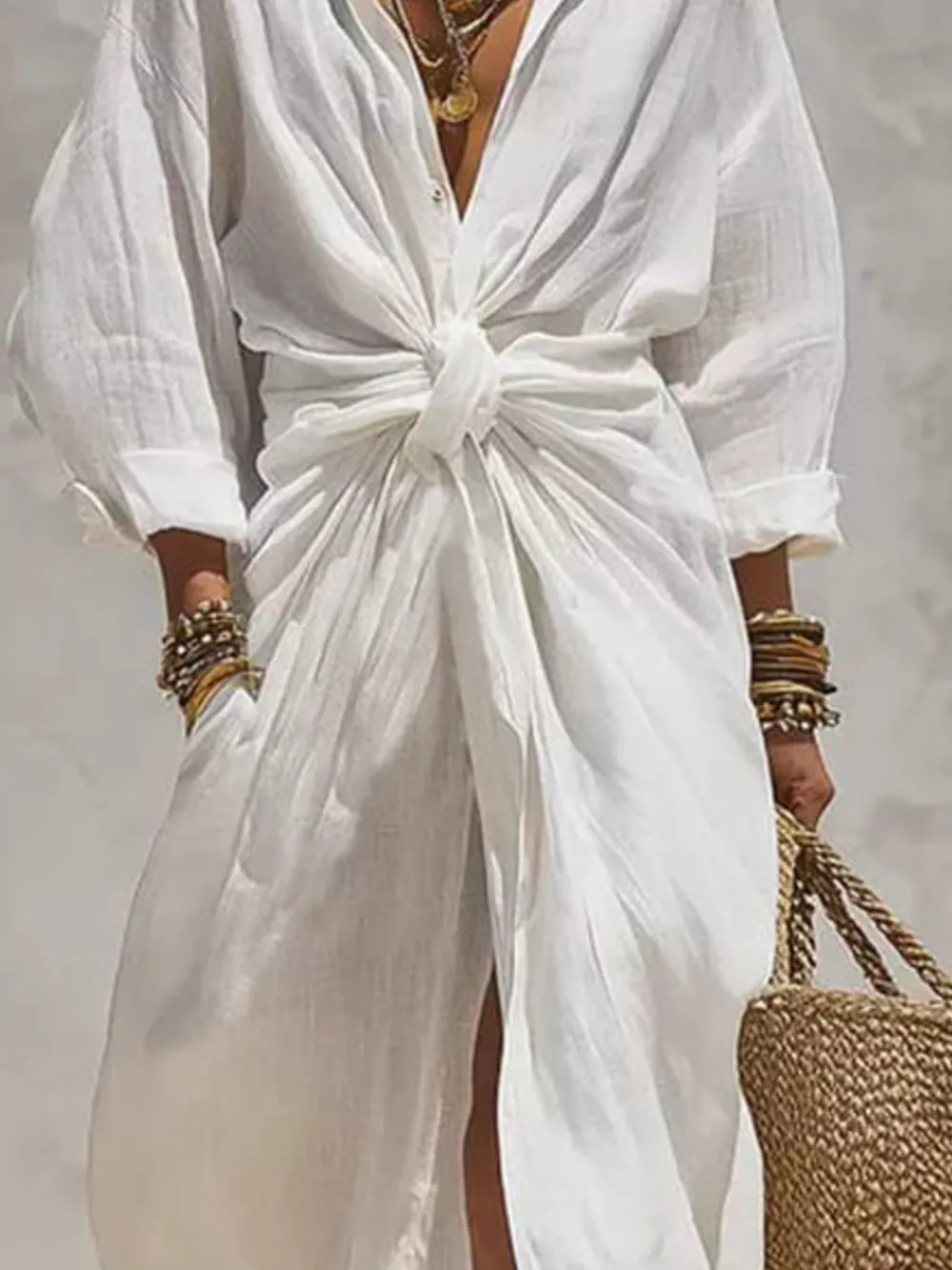 Front-Tie Maxi Shirt Dress, image 4