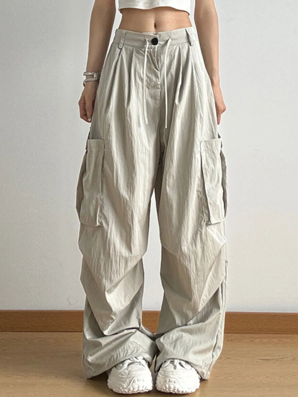 Drawstring Wide Leg Cargo Pants, image 7