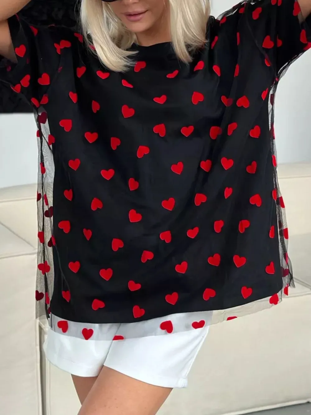 Heart Print Oversized T-Shirt, image 2