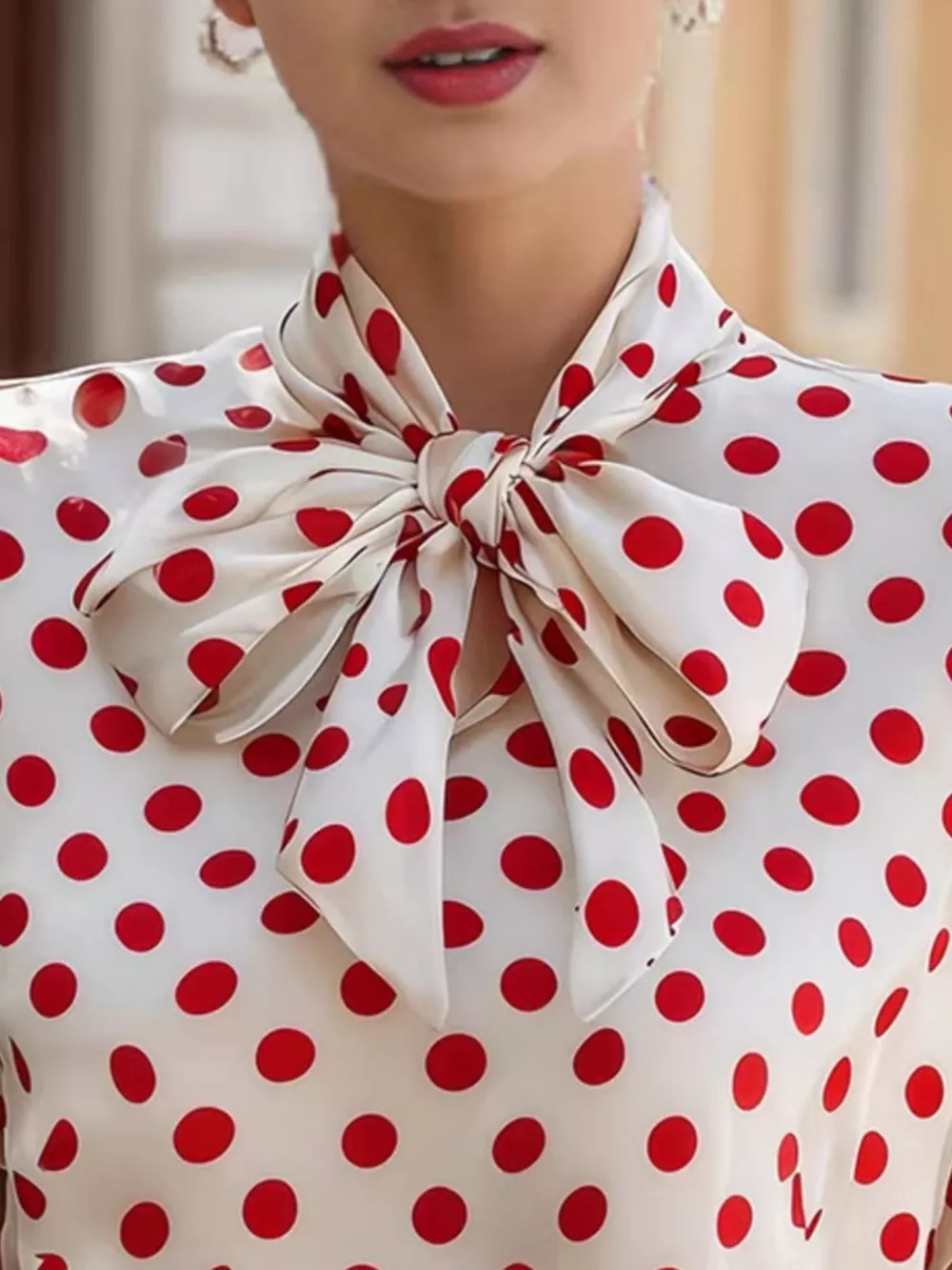 Polka Dot Tie Neck Blouse, image 6
