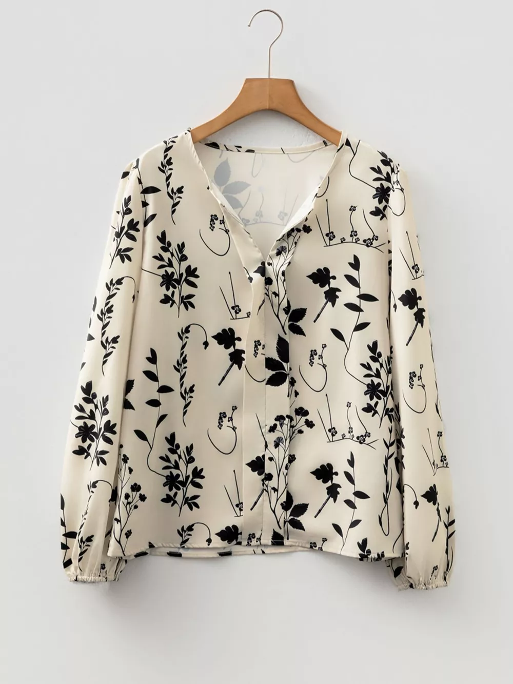 Floral Print Split Neck Long Sleeve Blouse, image 11