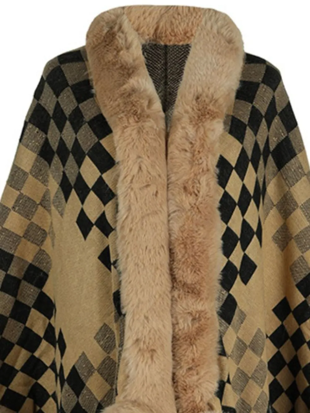 Fuzzy Checkered Long Sleeve Poncho, image 6