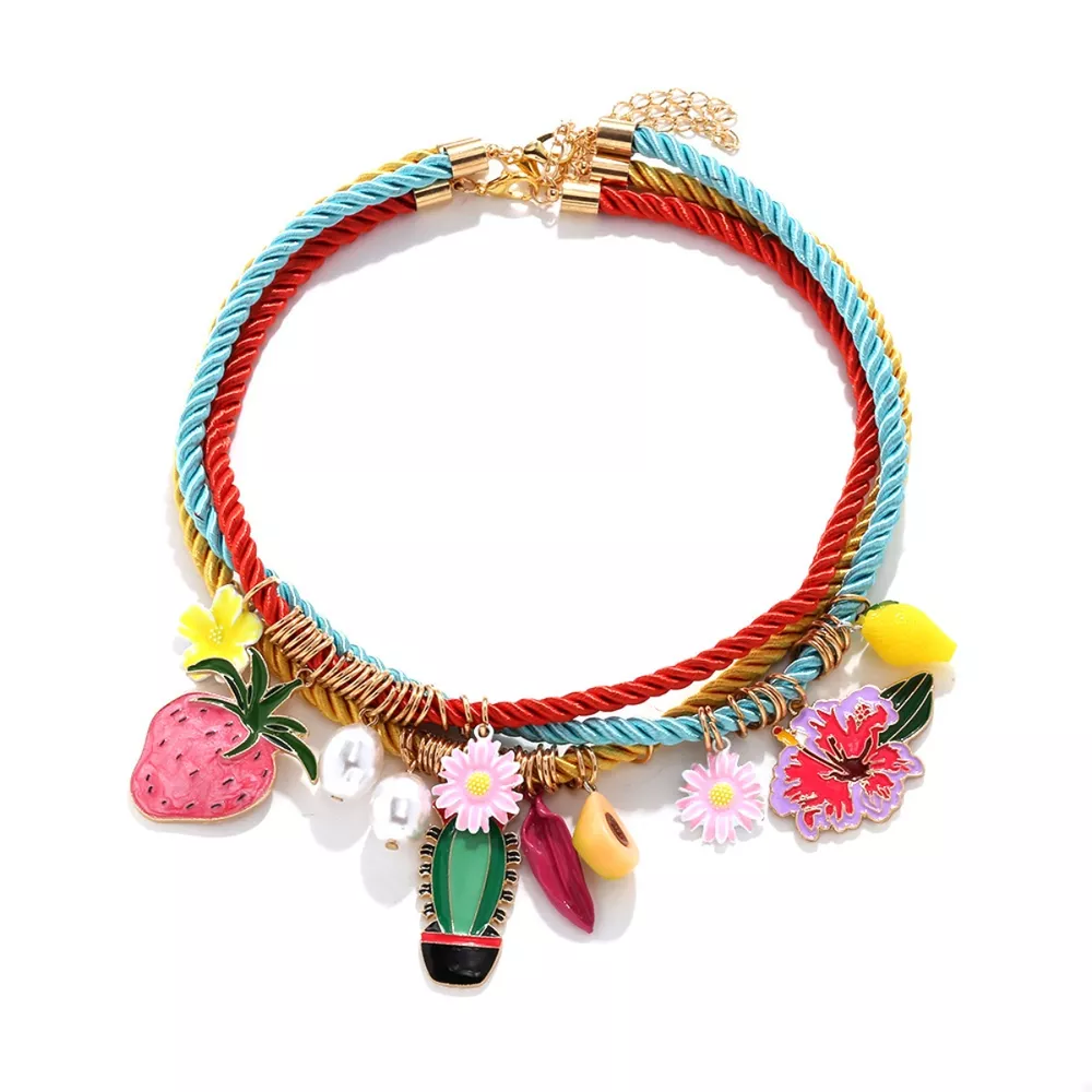 3 Piece Colorful Rope Charm Necklace, image 3