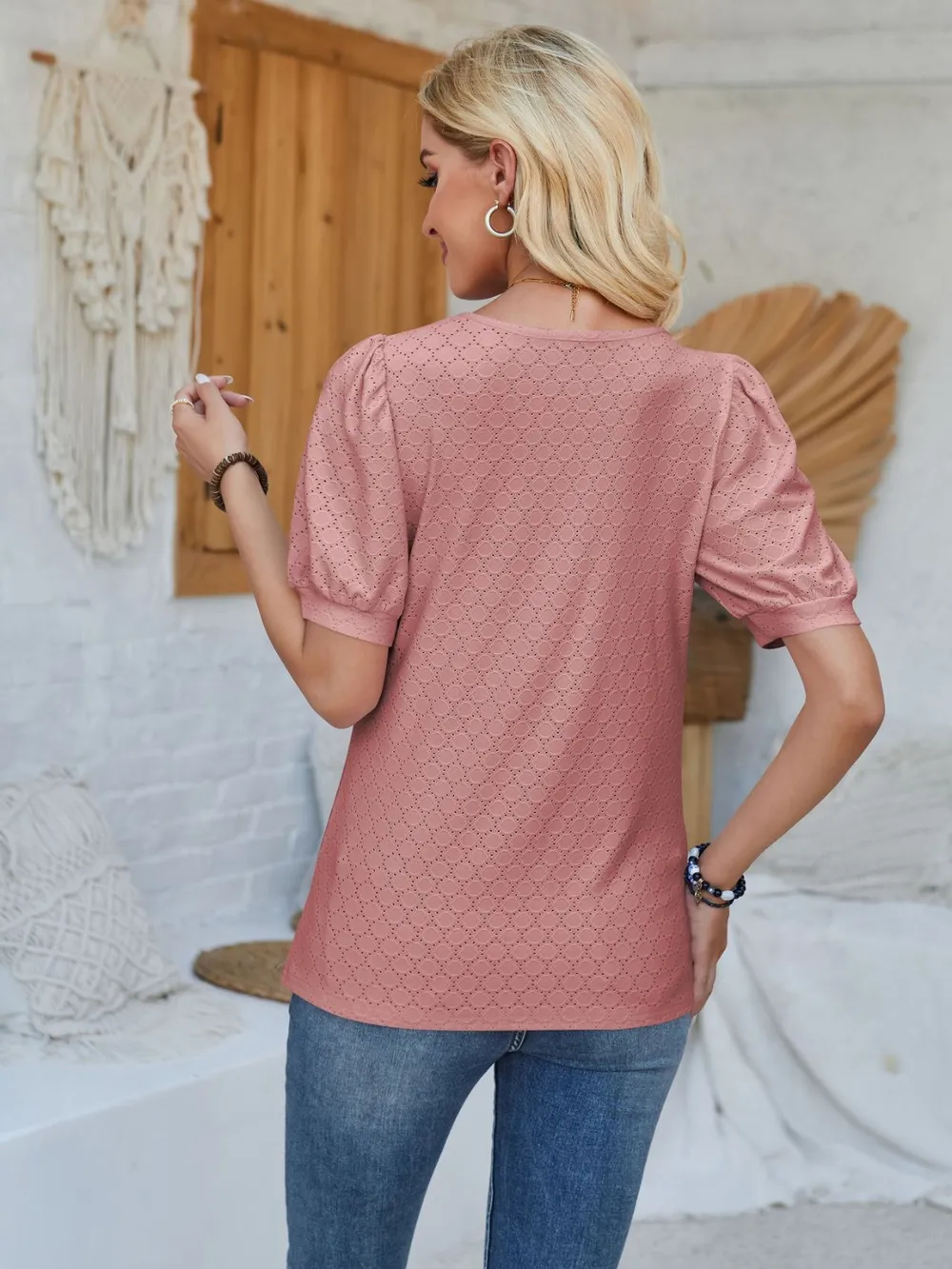 Eyelet Asymmetrical Neck Short Sleeve T-Shirt, image 28