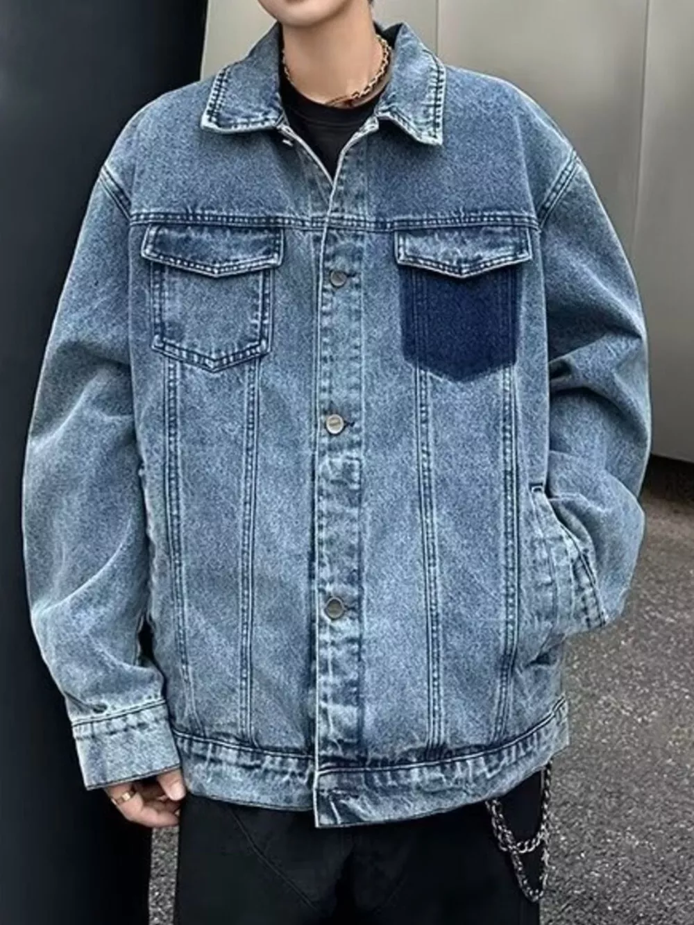 Men's Full Size Button Up Oversized Denim Jacket Plus Size, image 2
