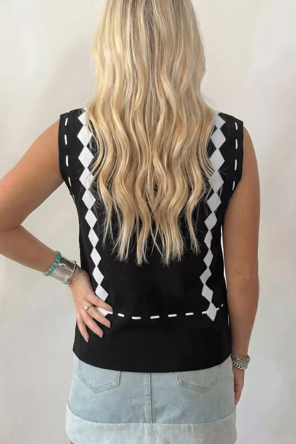 Western Horse Geometric Print Mock Neck Sweater Vest, image 2