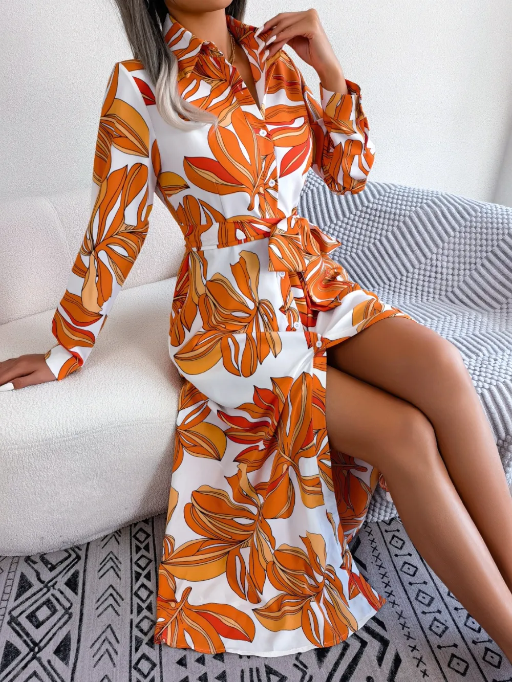 Tied Button Up Long Sleeve Dress, image 18