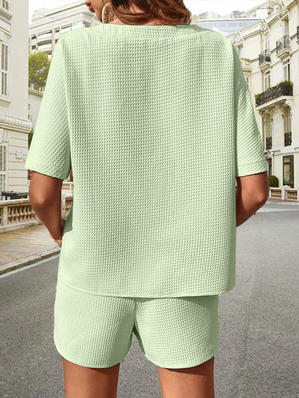 Waffle-Knit Half Sleeve Top and Shorts Set, image 34