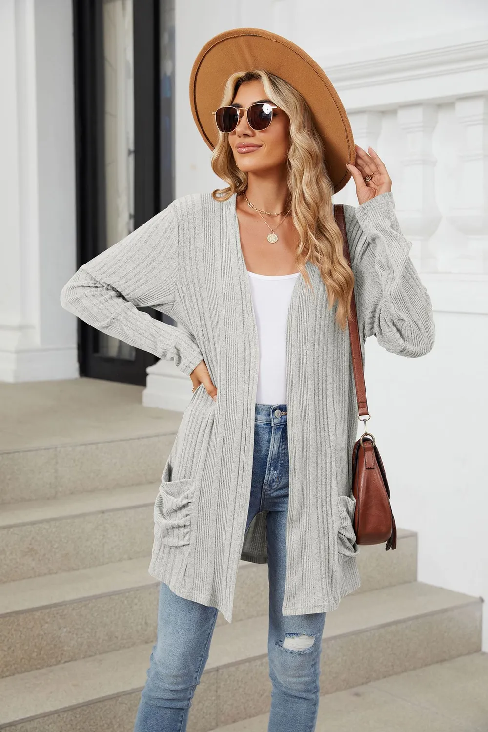 Pocketed Open Front Long Sleeve Cardigan, image 41