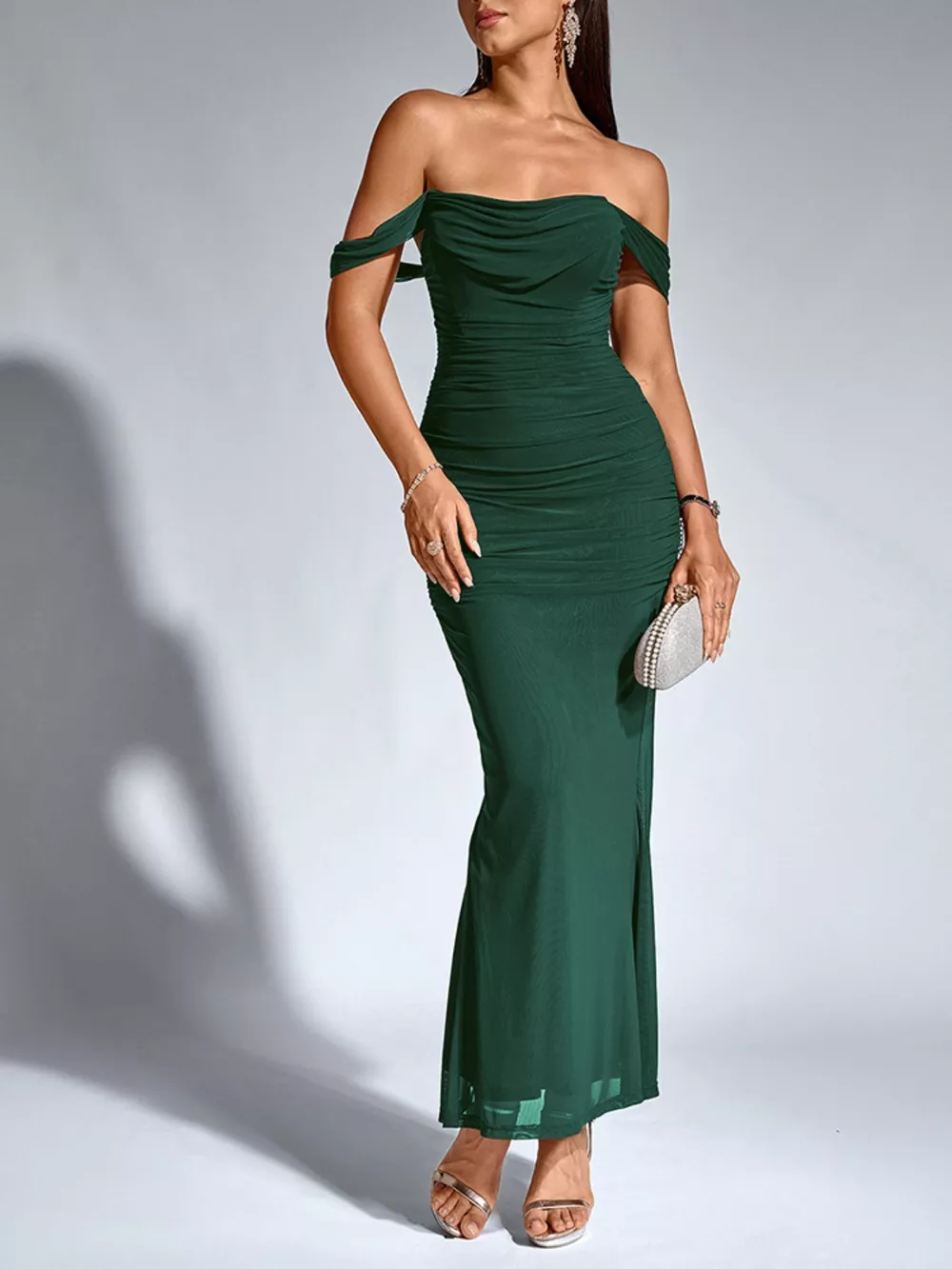 Off-Shoulder Ruched Mermaid Maxi Dress, image 28